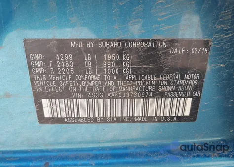 2018 Subaru Impreza 2.0I из США, поврежденный, VIN 4S3GTAA60J3730974